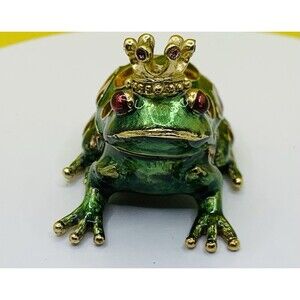 Monet King Frog Mini Trinket Ring Box Jeweled Enamel Magnetic Closure Original
